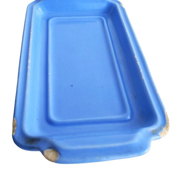 Art Deco Butter Dish Vernon Kilns Ultra California Aster Blue Tray Vintage - Picture 8 of 10